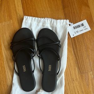 NWT Tkees Women's Sloane Leather Slip On Slide Sandals Shoes Size 39/8 Black